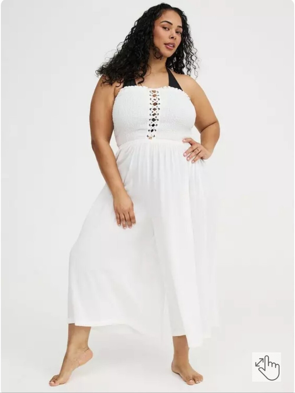 New Torrid 1X(14/16)Smocked Strapless Lace-Up Wide Leg Culotte Swim Jumpsuit NWT
